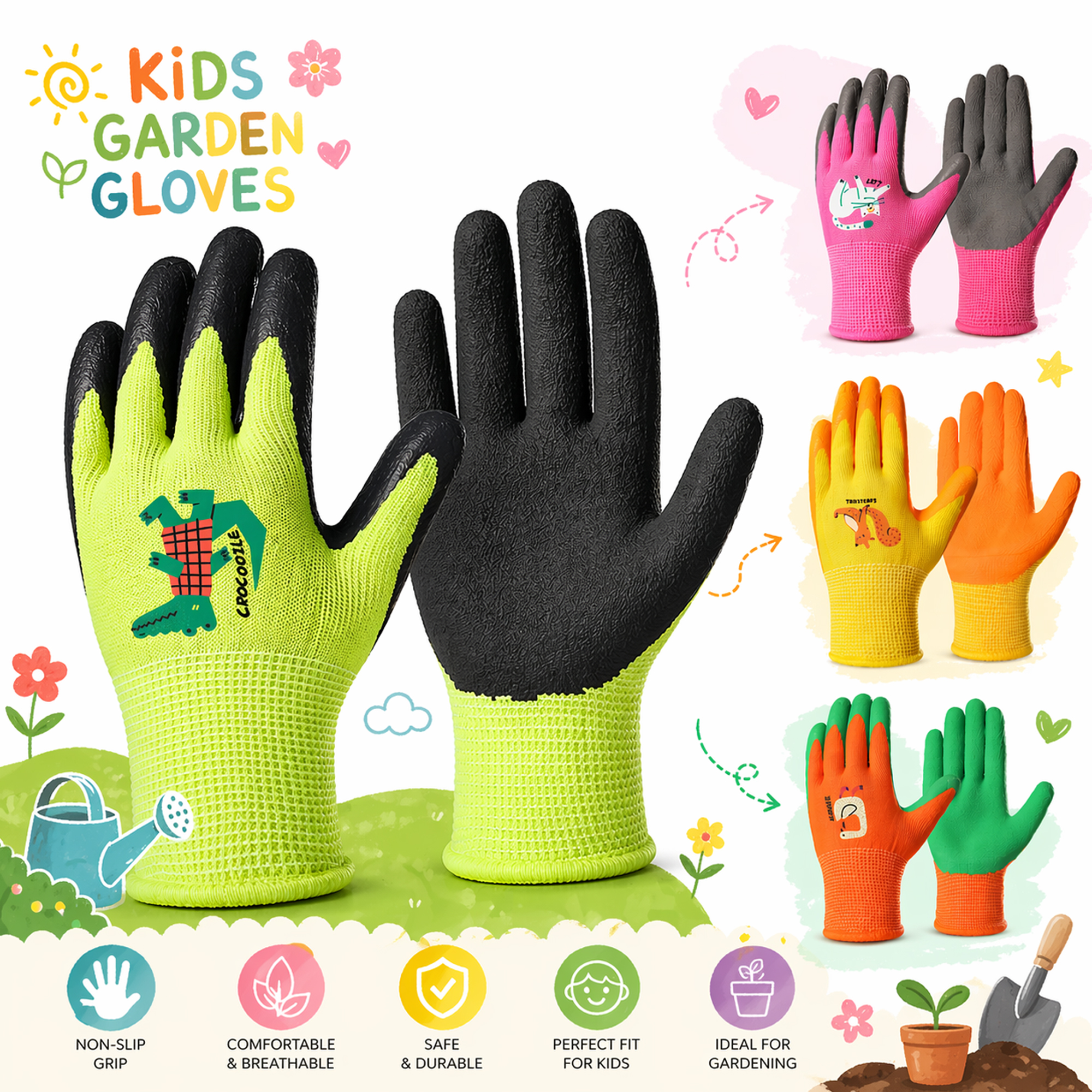 Gardening Tools For Kids - 4 Pares de Guantes de Jardinería