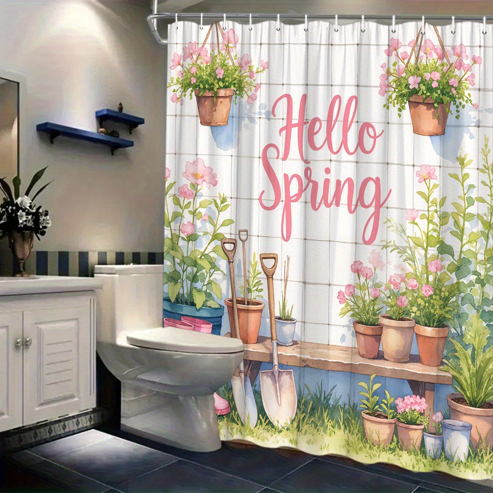 Gardening Tools Pink - Cortina de ducha con estampado de